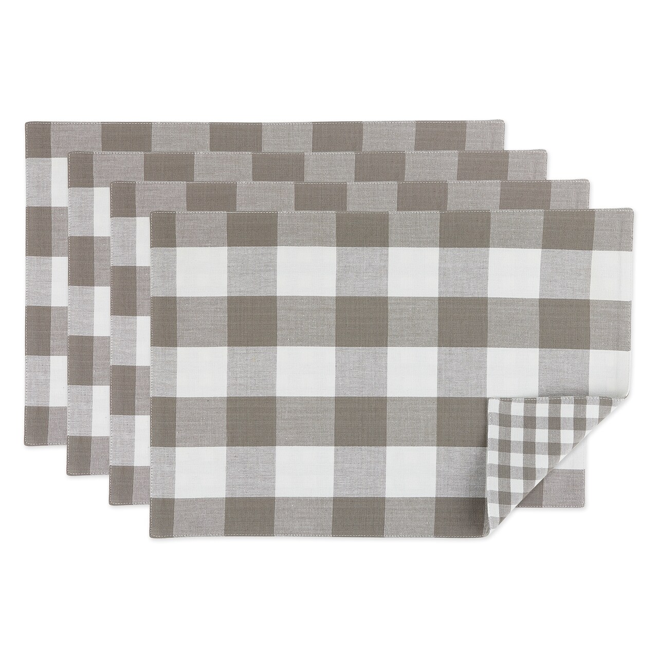 Contemporary Home Living Reversible Buffalo Check Cotton Placemats - 17" - Gray and White - Set of 4